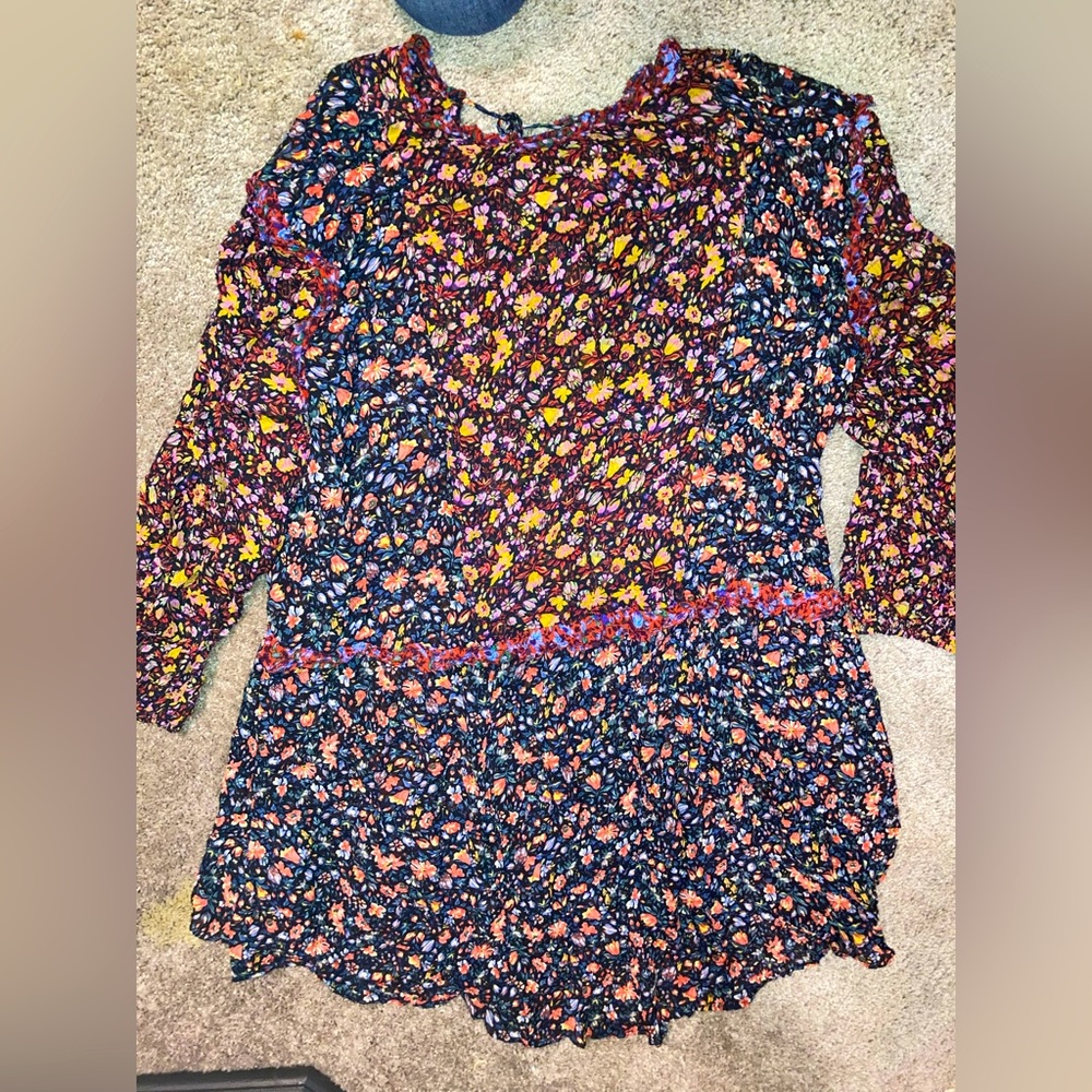 Anthropologie Helene floral long sleeve ruffled mini dress